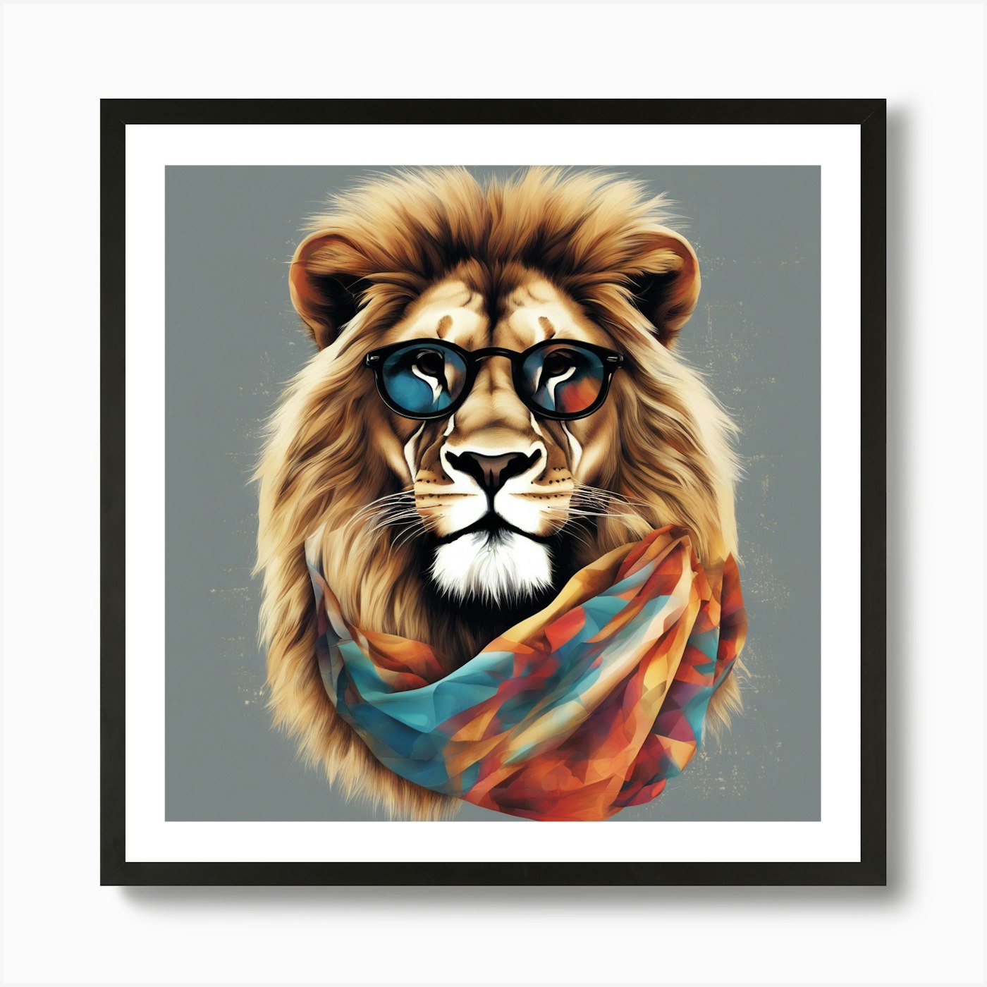 Lion With Glasses Art Print Framed Wall Art Poster Canvas Print Picture