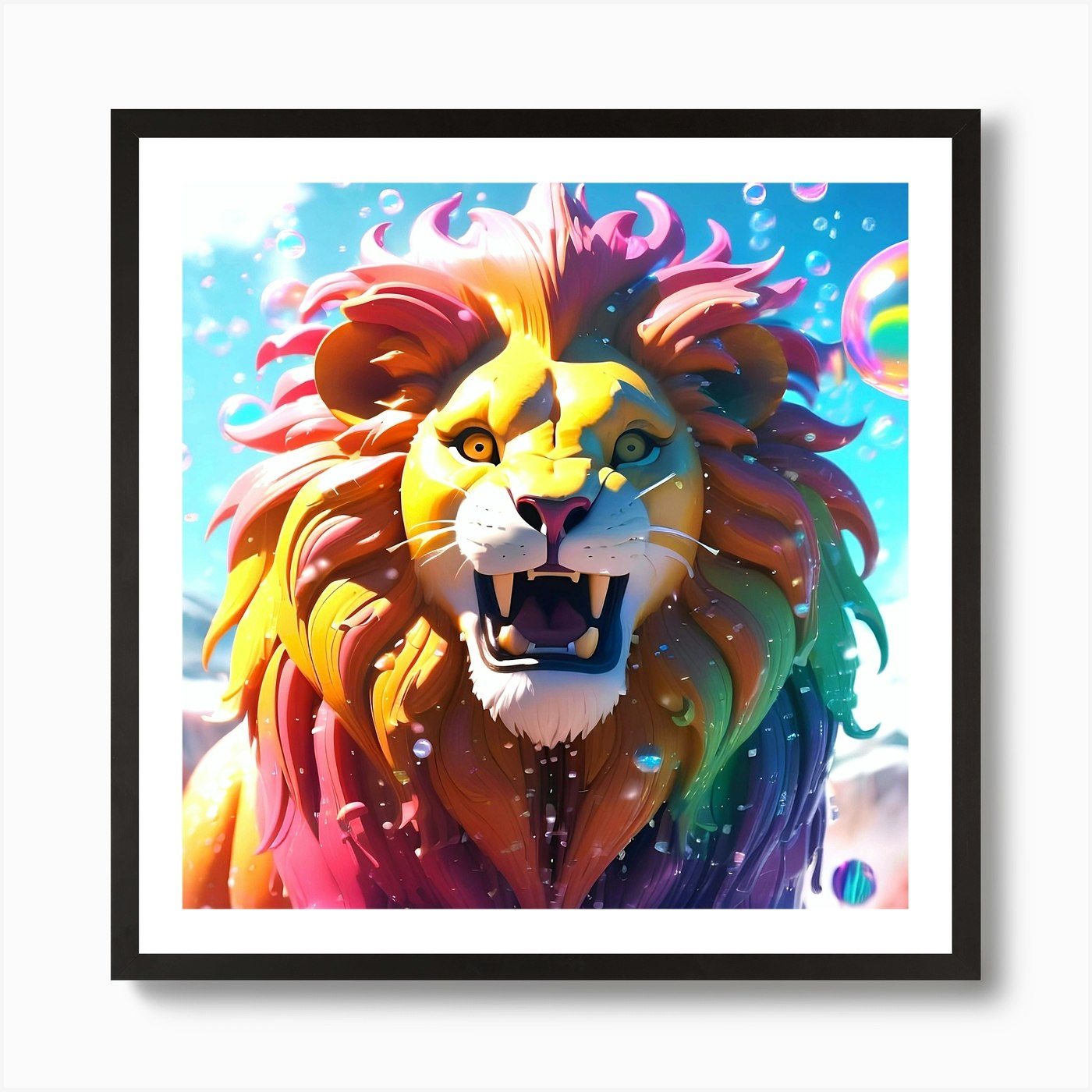 Lion With Bubbles 5 Art Print Framed Wall Art Poster Canvas Print Picture