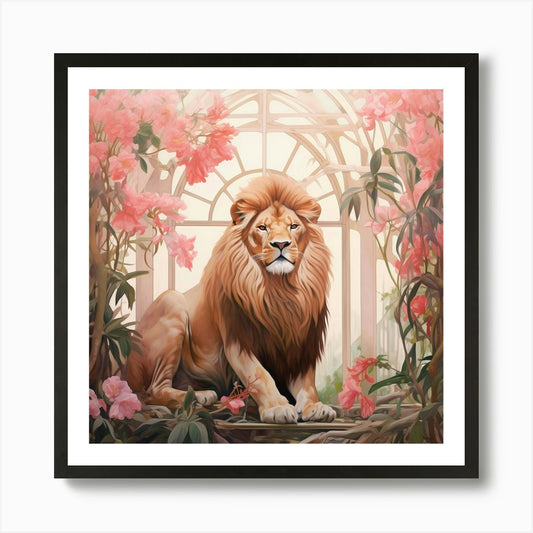 Lion 2 Pink Jungle Animal Portrait  Framed Wall Art Poster Canvas Print Picture