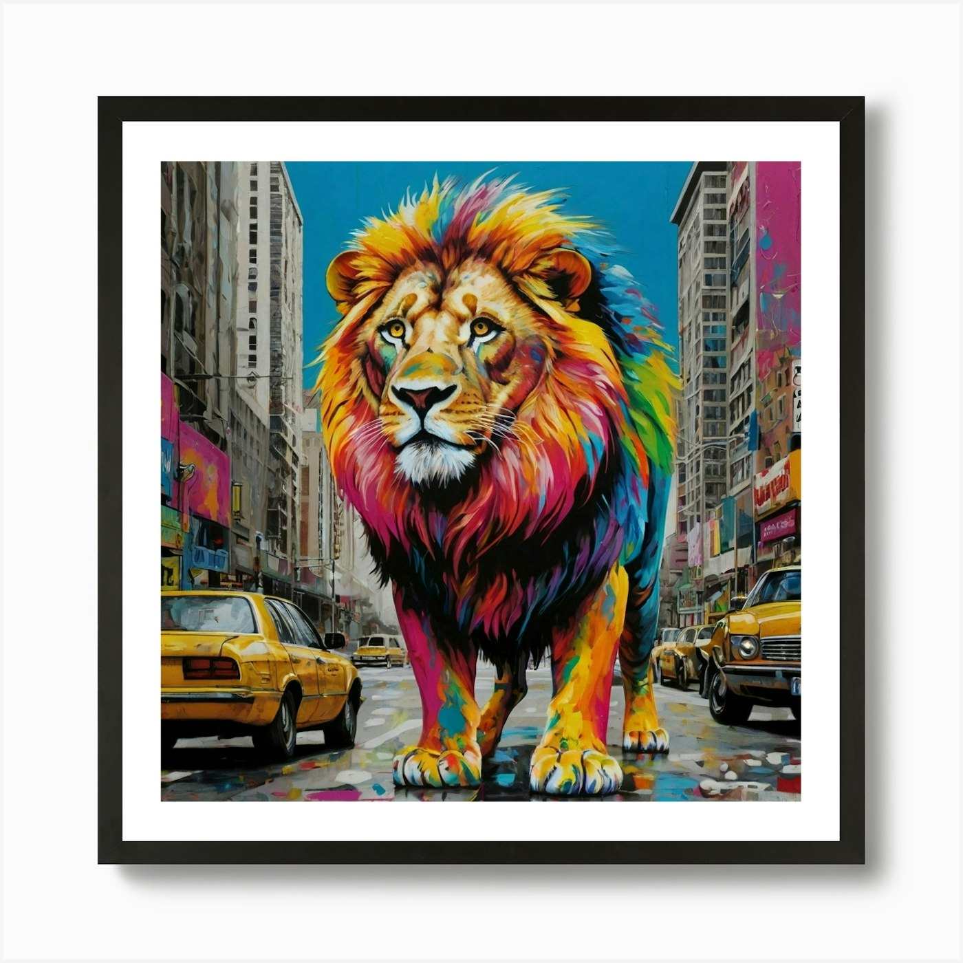 Lion On The Street Art Print Framed Wall Art Poster Canvas Print Picture