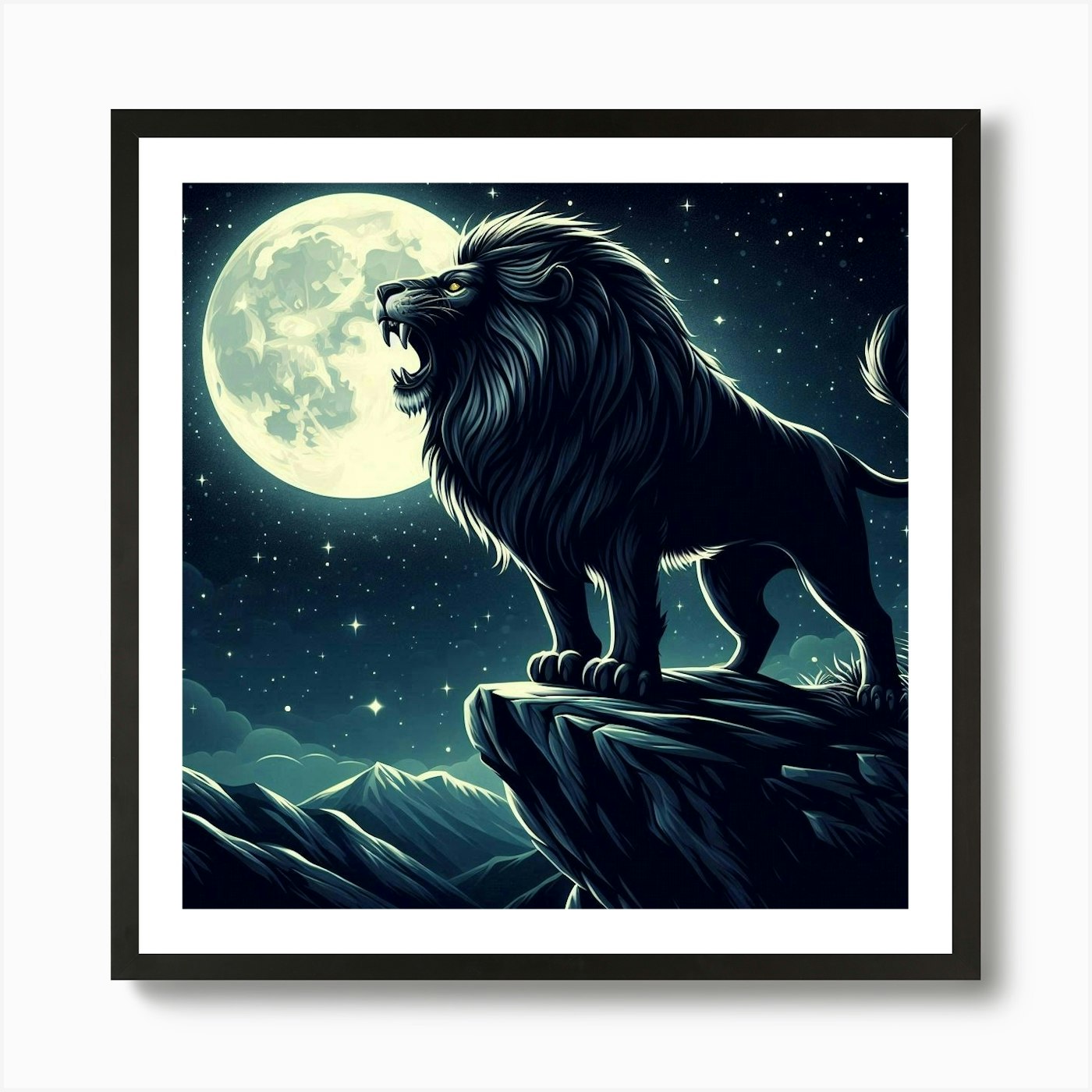 Lion At Night 1 Art Print Framed Wall Art Poster Canvas Print Picture