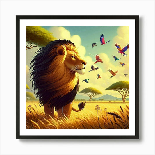 Lion In The Savannah 37 Art Print Framed Wall Art Poster Canvas Print Picture