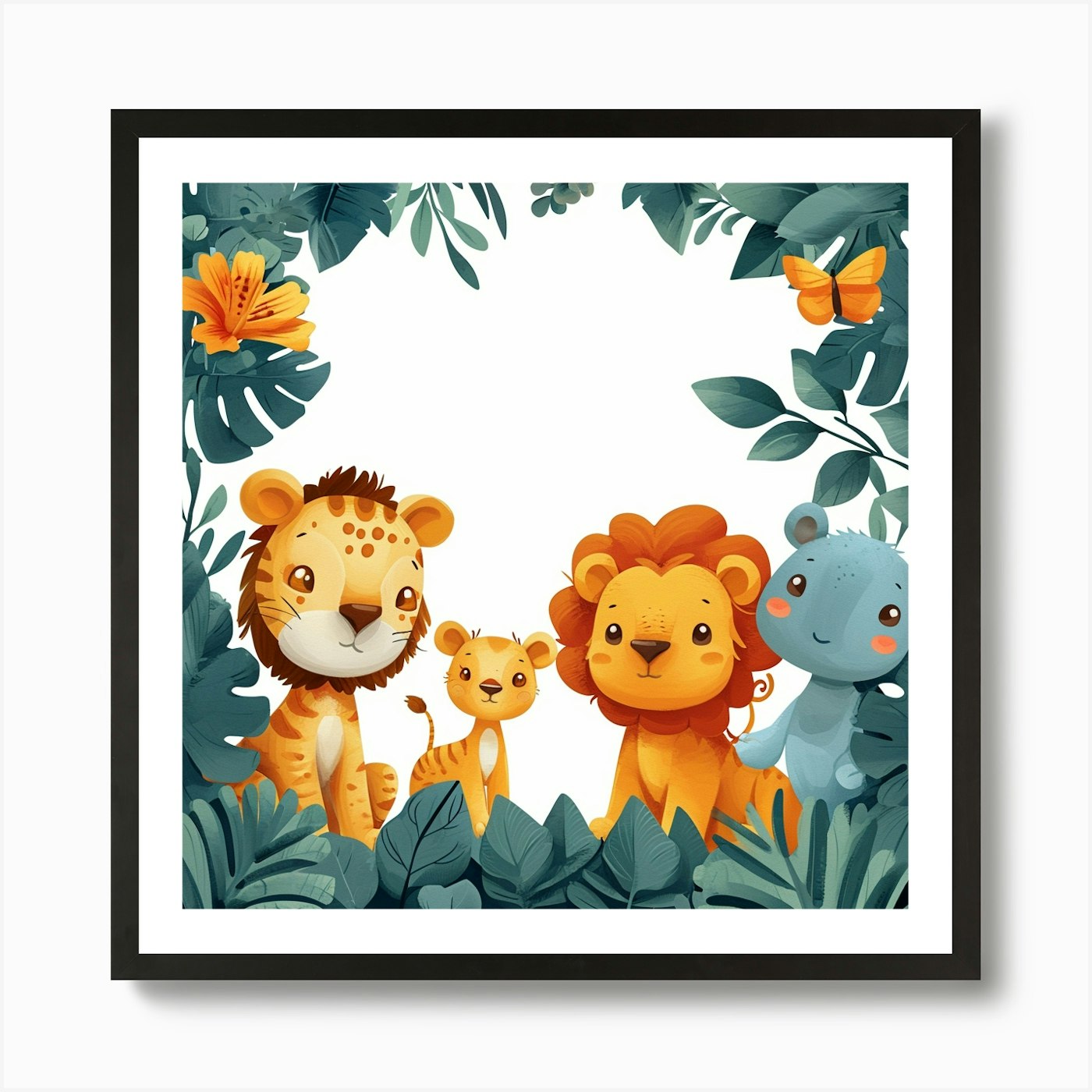Cute Lions In The Jungle 1 Art Prin Framed Wall Art Poster Canvas Print Picture