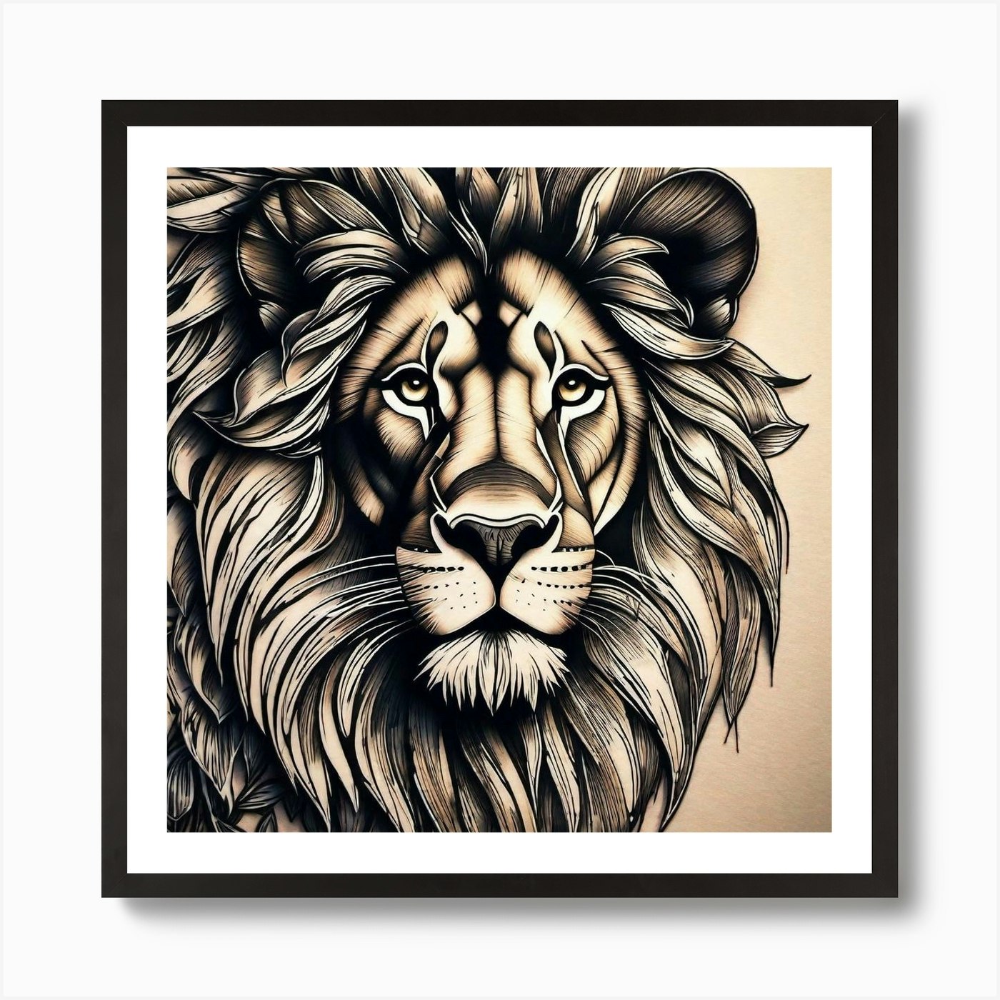 Lion Tattoo 2 Art Print Framed Wall Art Poster Canvas Print Picture