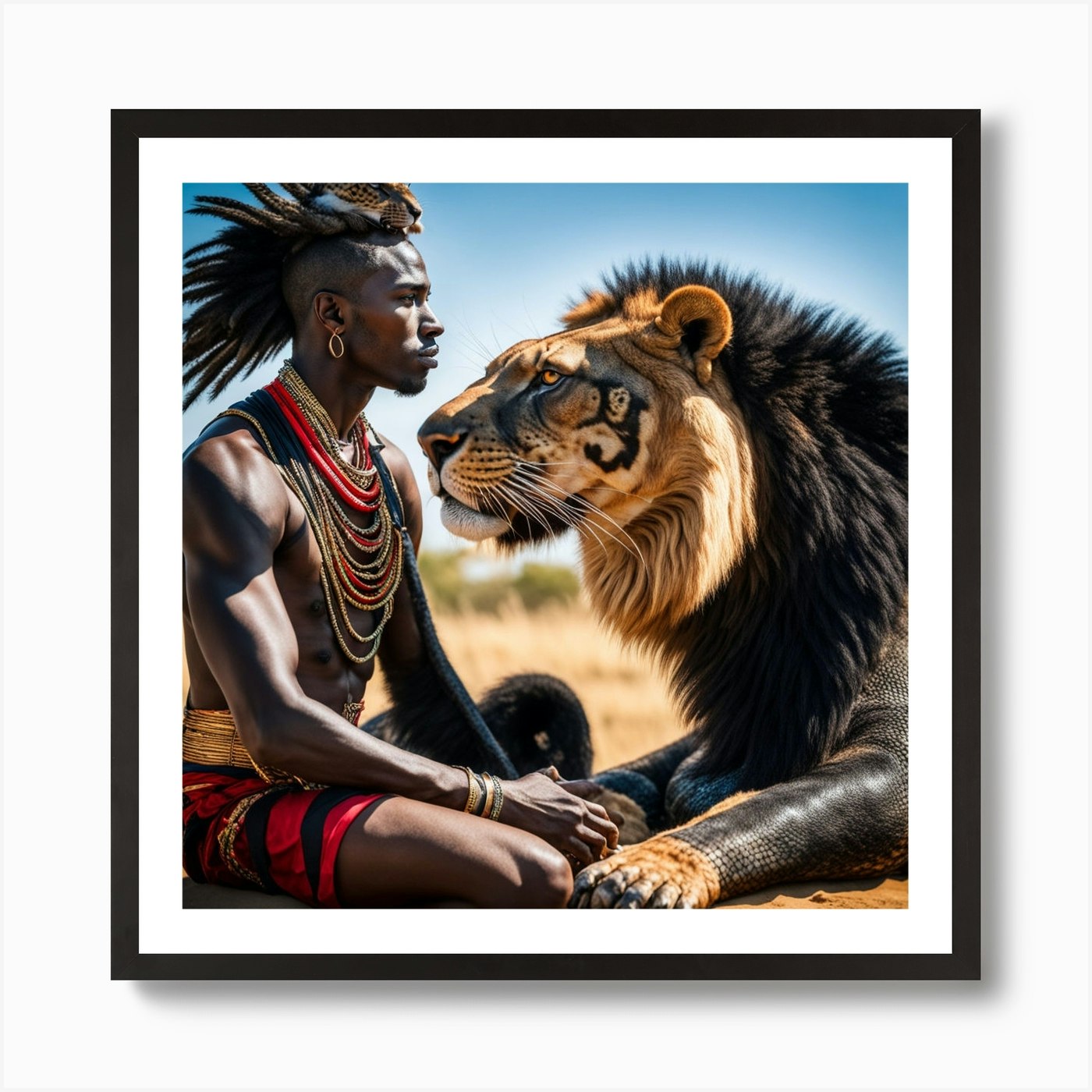 Lion And The Man Art Print Framed Wall Art Poster Canvas Print Picture