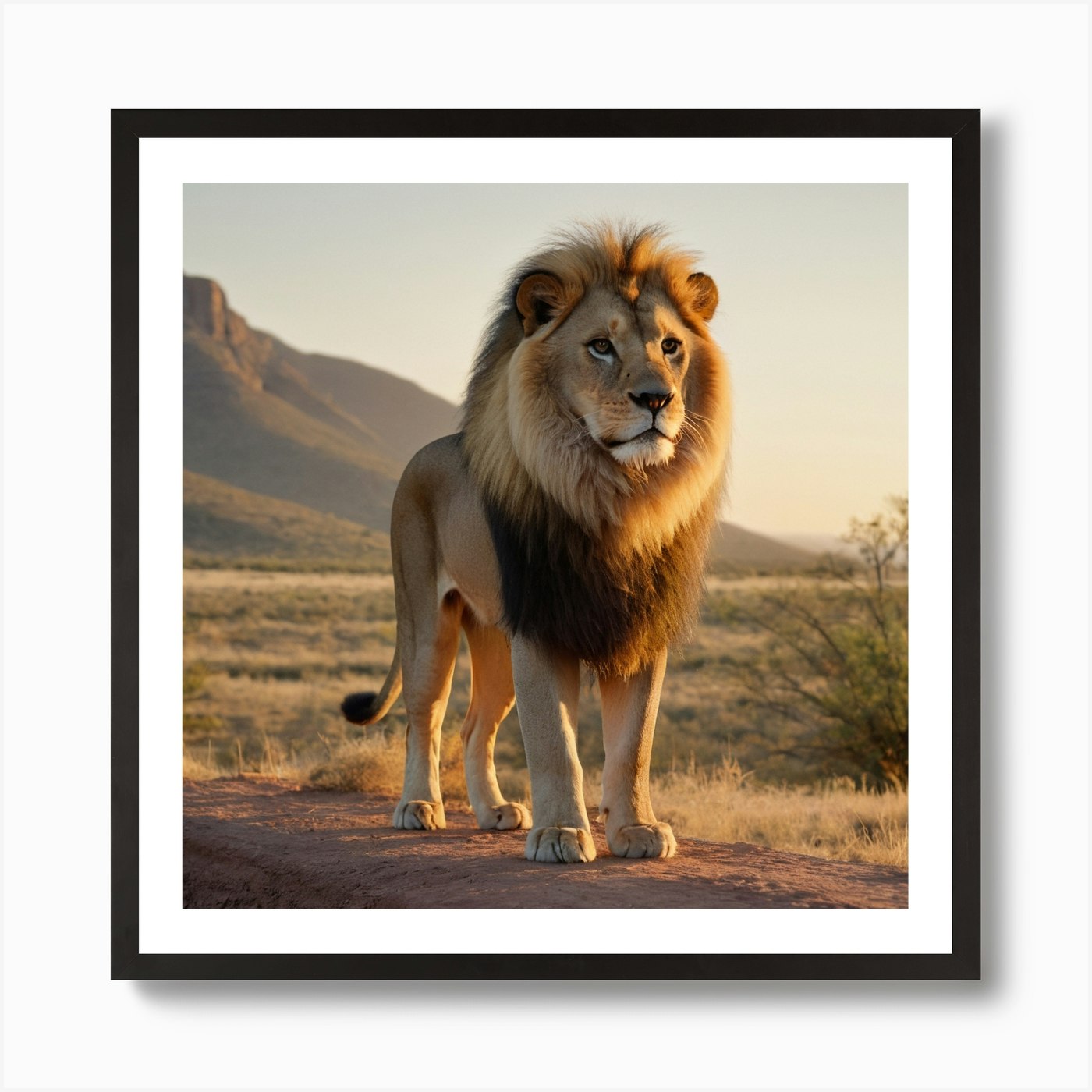 Lion In The Desert Art Print Framed Wall Art Poster Canvas Print Picture