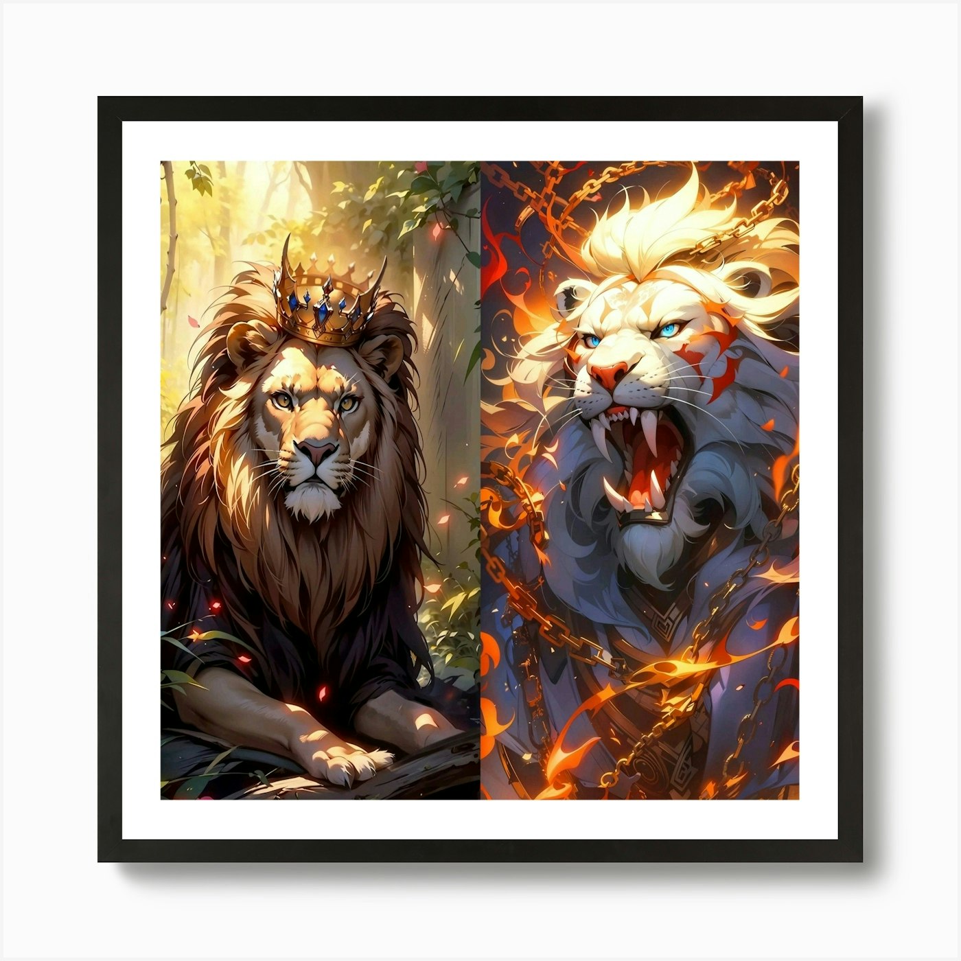 Lions In The Forest Art Print Framed Wall Art Poster Canvas Print Picture