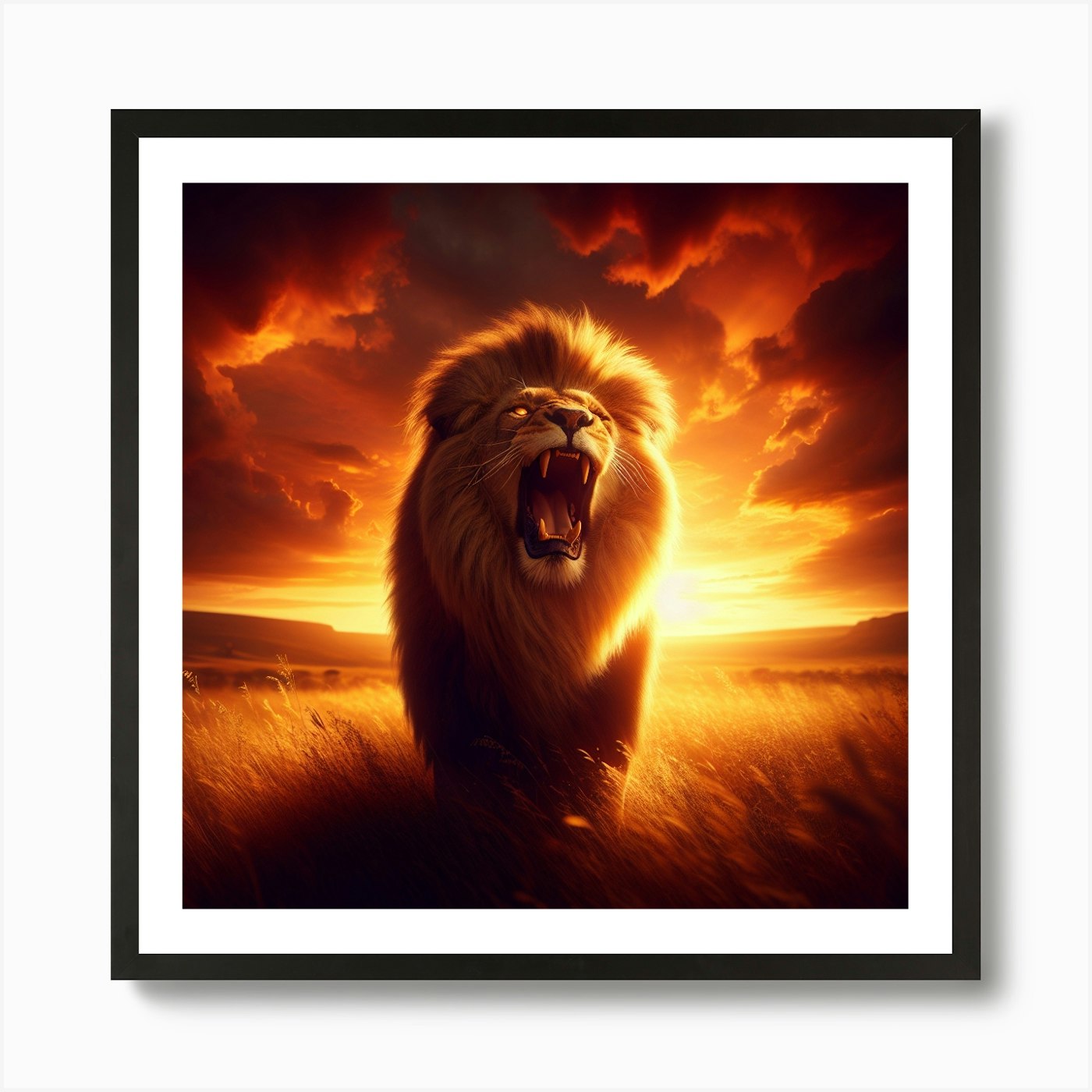 Lion Roaring Art Print Framed Wall Art Poster Canvas Print Picture