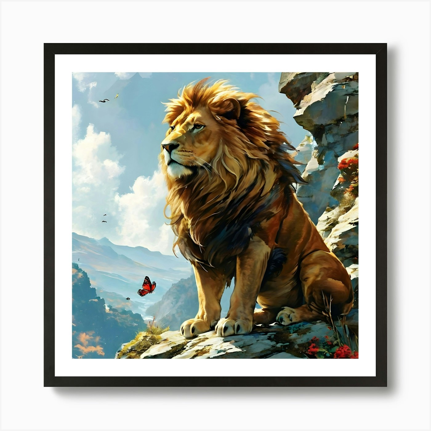 Lion In The Mountains Art Print Framed Wall Art Poster Canvas Print Picture