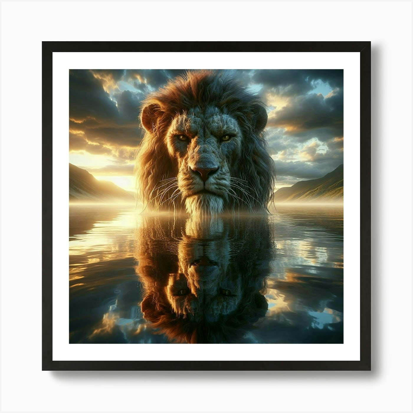 Lion In The Water Art Print Framed Wall Art Poster Canvas Print Picture