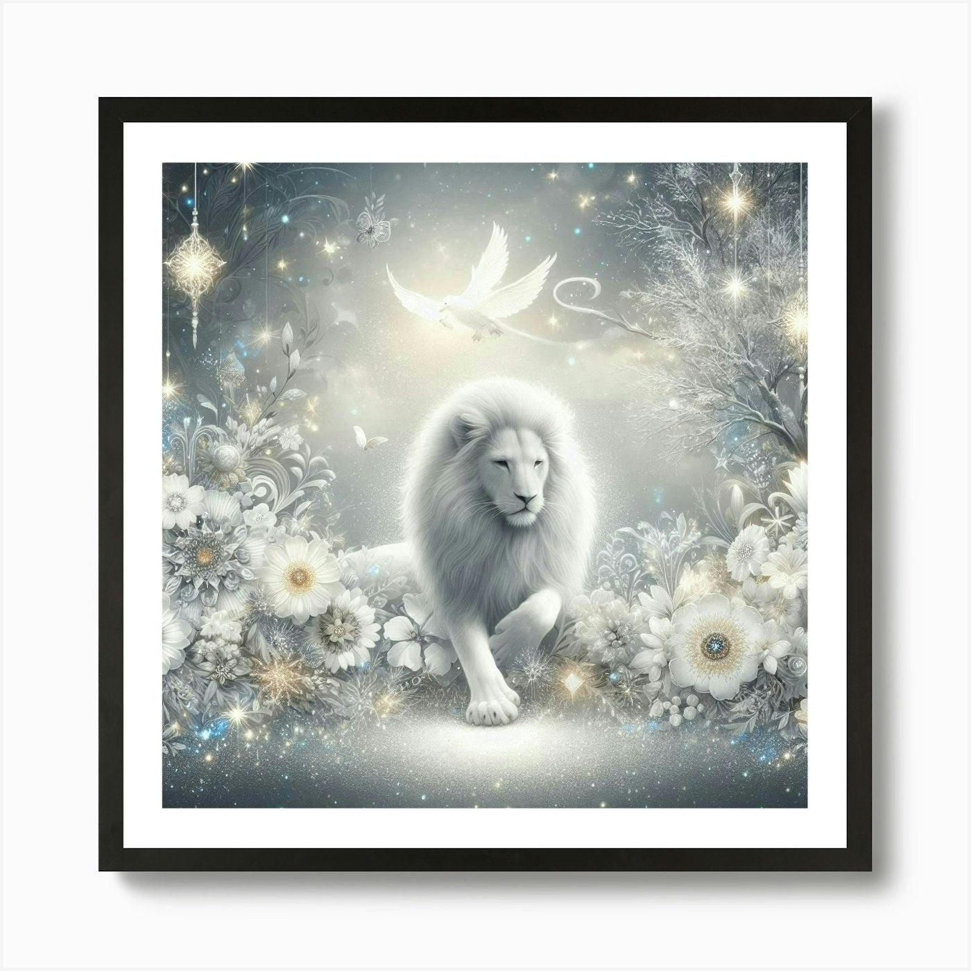 White Lion 2 Art Print Framed Wall Art Poster Canvas Print Picture