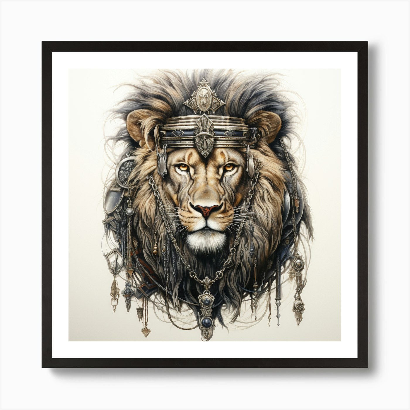 Lion Head Art Print Framed Wall Art Poster Canvas Print Picture