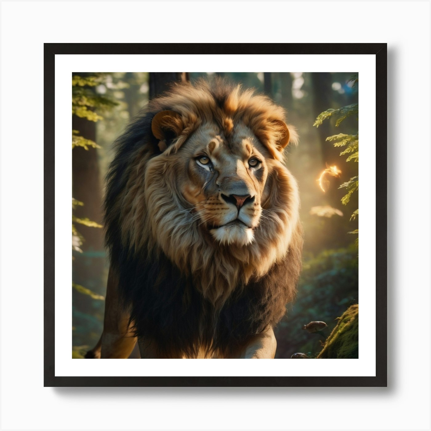 Lion In The Forest Art Print Framed Wall Art Poster Canvas Print Picture