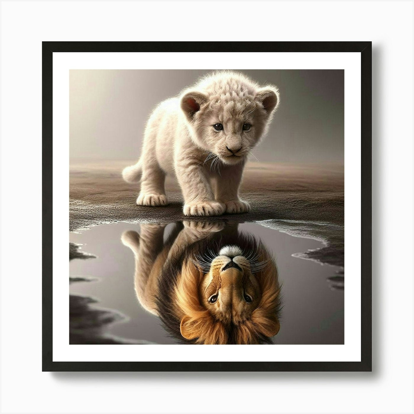 Reflection Of A Lion Art Print Framed Wall Art Poster Canvas Print Picture
