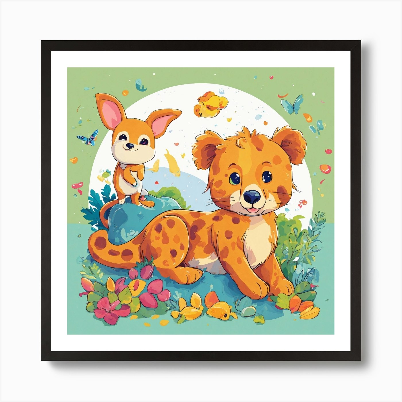 Cheetah And Lion Art Print Framed Wall Art Poster Canvas Print Picture