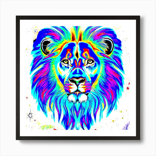 The Lion Blue Rainbow Art Print Framed Wall Art Poster Canvas Print Picture