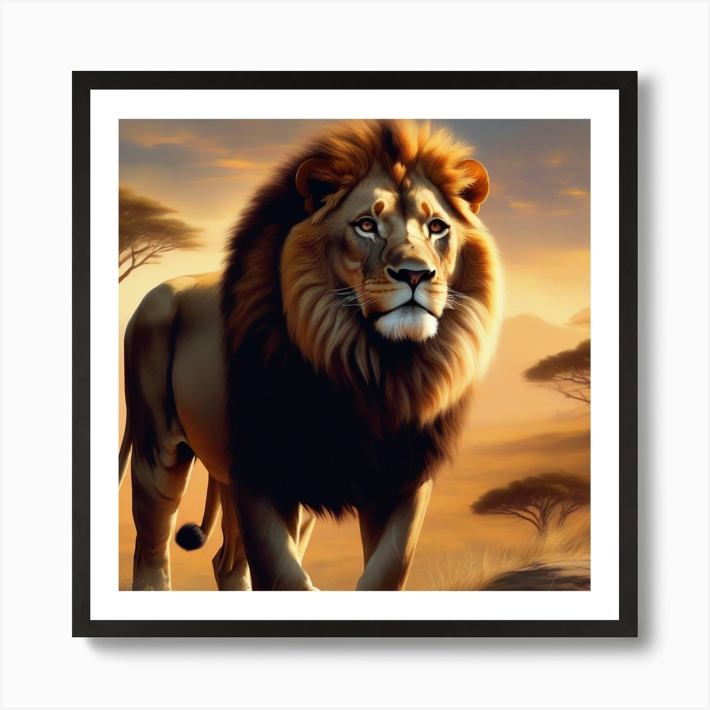 Lion In The Savannah Art Print Framed Wall Art Poster Canvas Print Picture