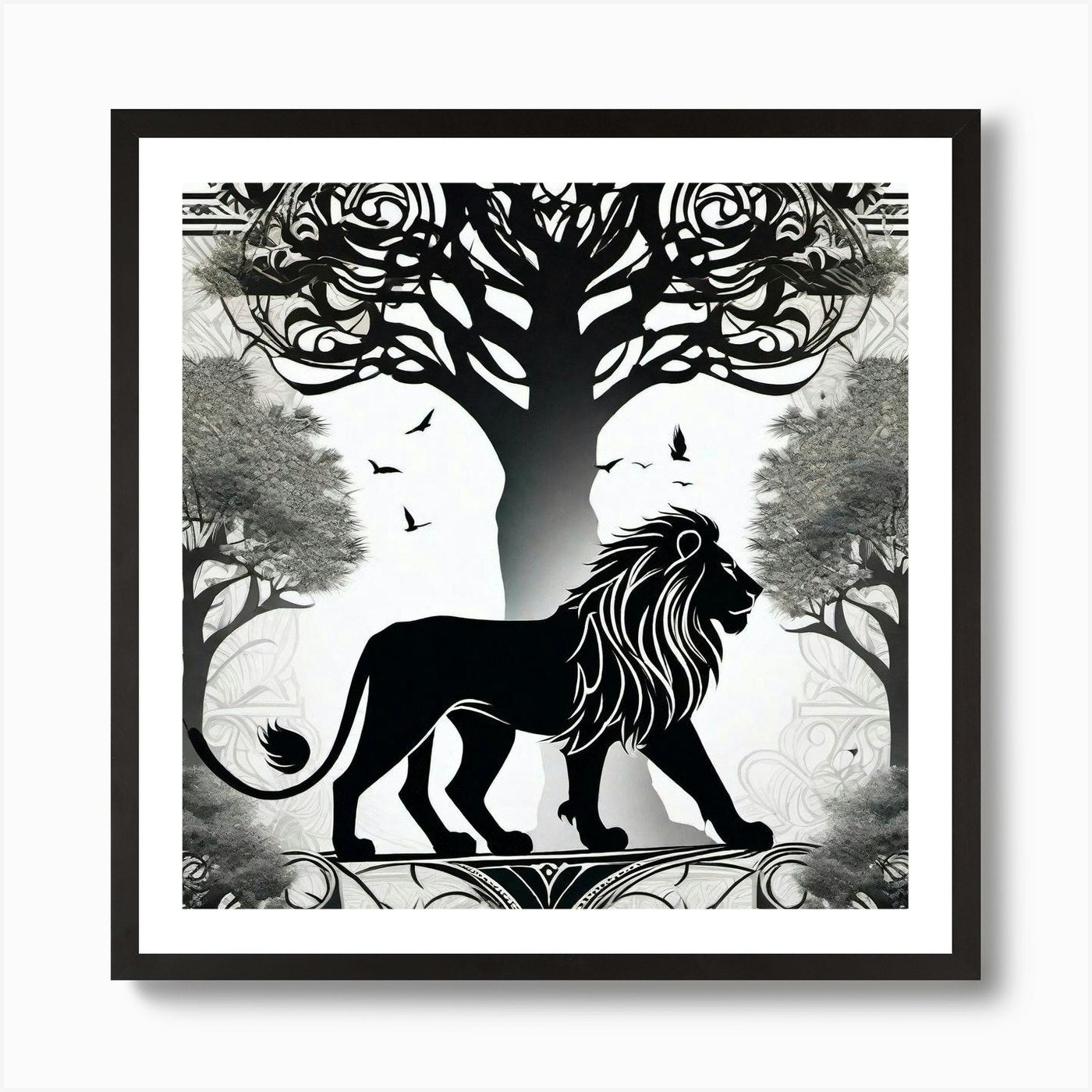 Lion And Tree Art Print Framed Wall Art Poster Canvas Print Picture