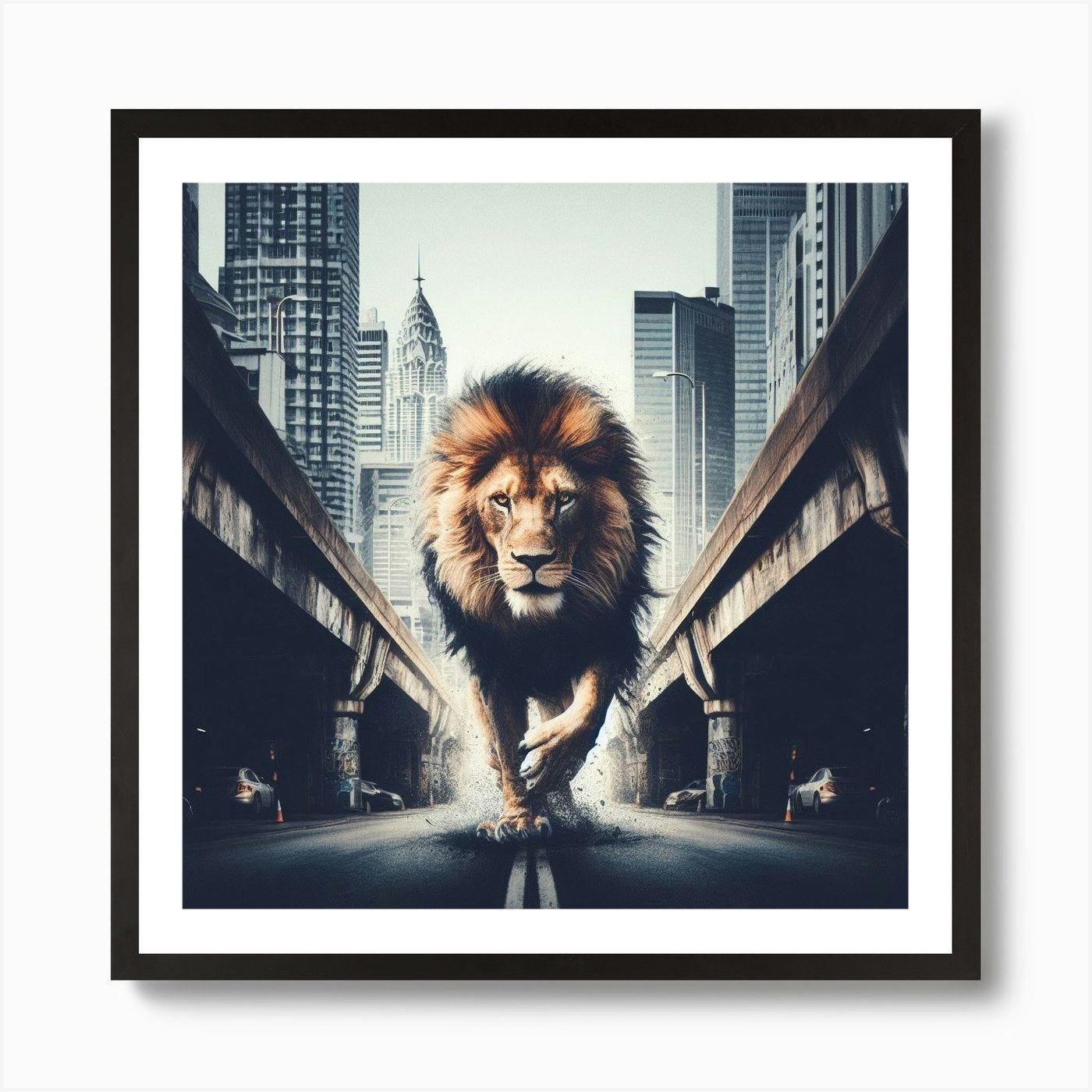 Hustle like a lion in the concrete  Framed Wall Art Poster Canvas Print Picture