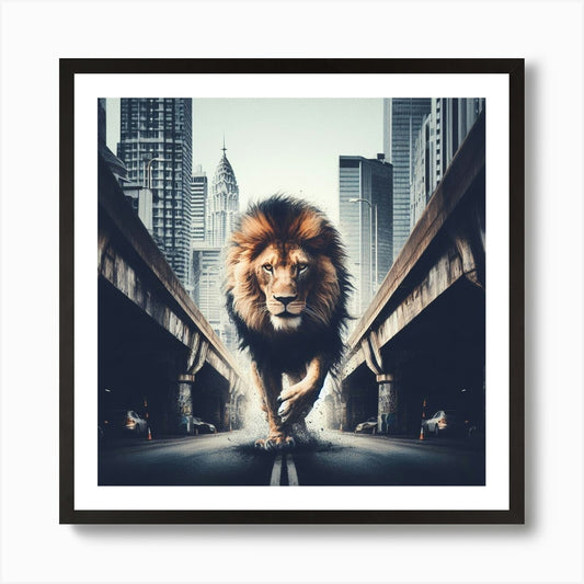 Hustle like a lion in the concrete  Framed Wall Art Poster Canvas Print Picture
