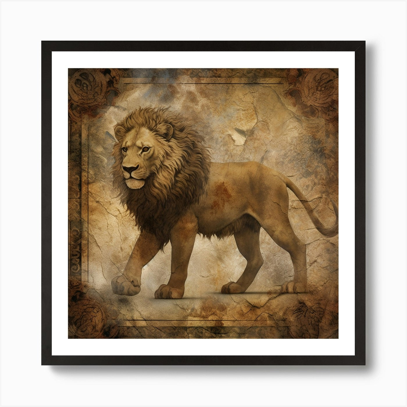 Lion On A Grungy Background Art Pri Framed Wall Art Poster Canvas Print Picture