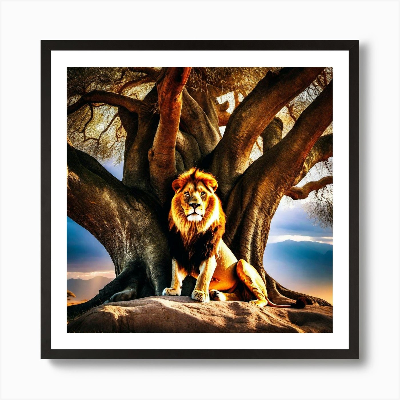 Lion Under A Tree 3 Art Print Framed Wall Art Poster Canvas Print Picture