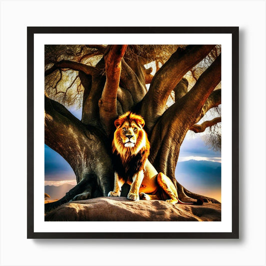 Lion Under A Tree 3 Art Print Framed Wall Art Poster Canvas Print Picture