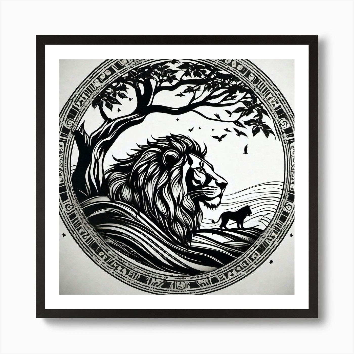 Lion In A Circle 2 Art Print Framed Wall Art Poster Canvas Print Picture