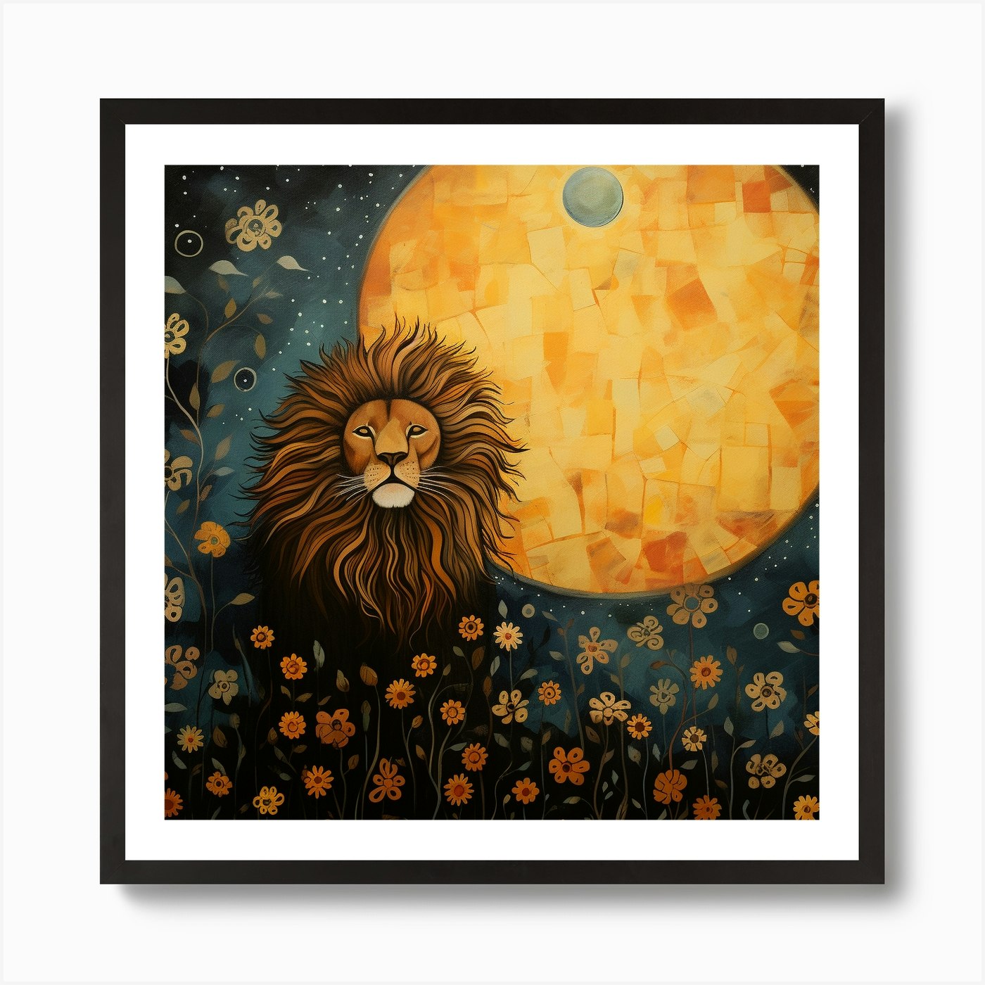 Lion In The Moonlight 1 Art Print Framed Wall Art Poster Canvas Print Picture