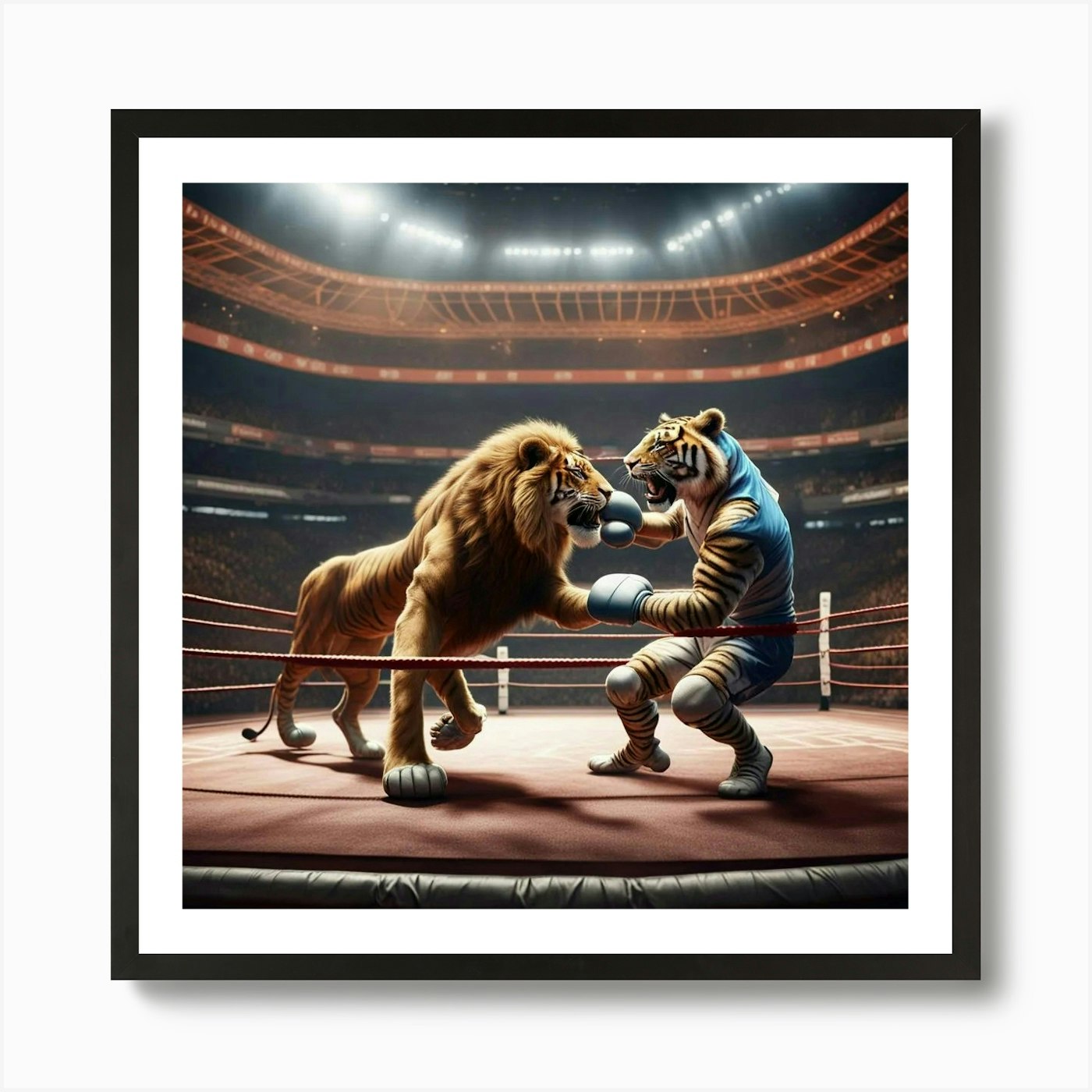 Lion Vs Tiger Art Print Framed Wall Art Poster Canvas Print Picture