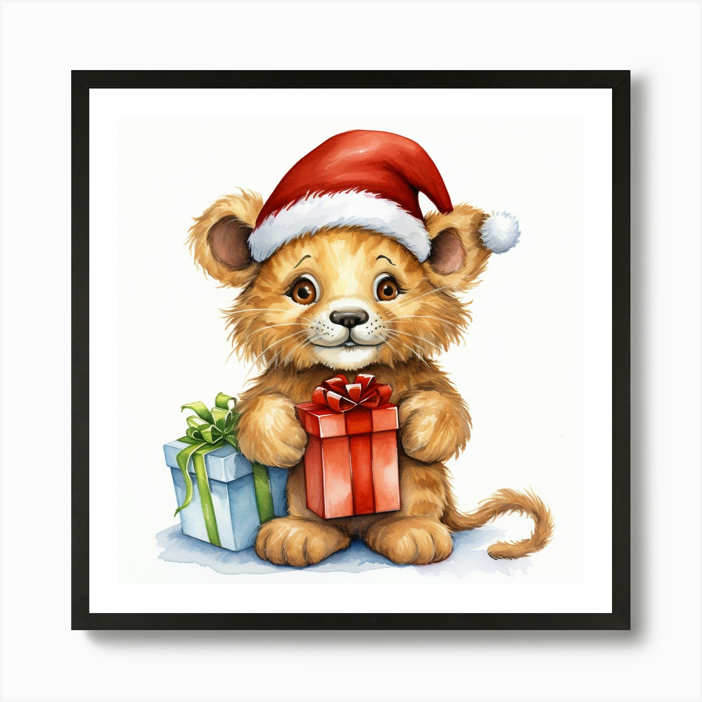 Christmas Lion 2 Art Print Framed Wall Art Poster Canvas Print Picture