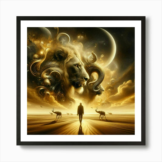 Lion In The Desert 3 Art Print Framed Wall Art Poster Canvas Print Picture
