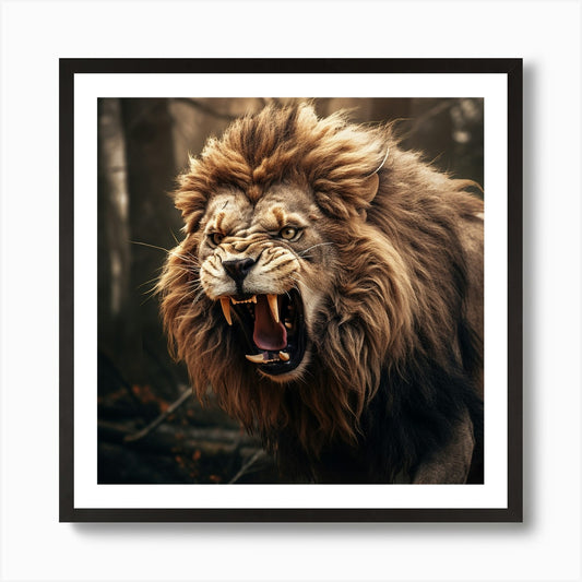 Lion Roaring In The Forest Art Prin Framed Wall Art Poster Canvas Print Picture