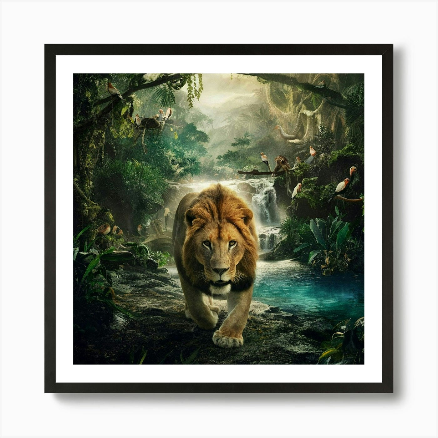 Lion In The Jungle Art Print Framed Wall Art Poster Canvas Print Picture