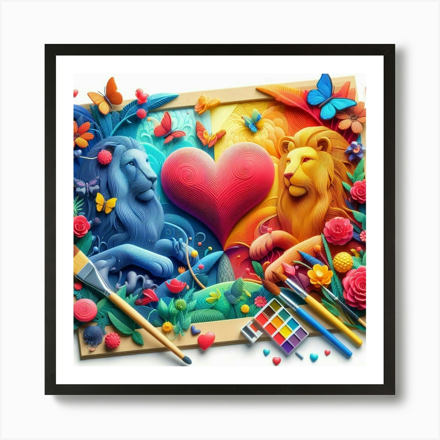 Lions And Butterflies Art Print Framed Wall Art Poster Canvas Print Picture