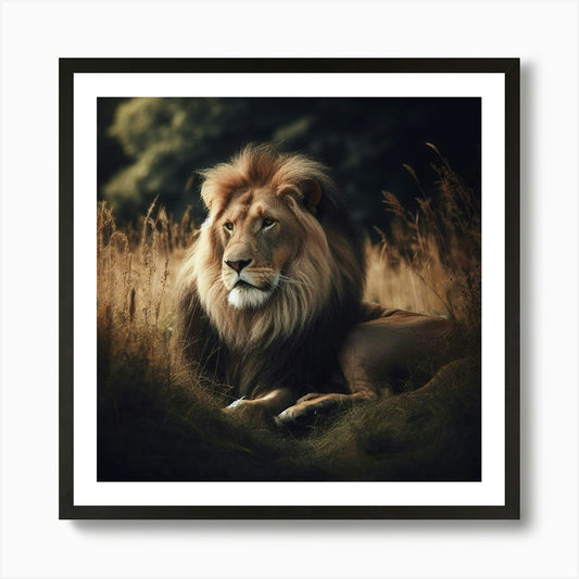 A powerful and majestic lion in its Framed Wall Art Poster Canvas Print Picture