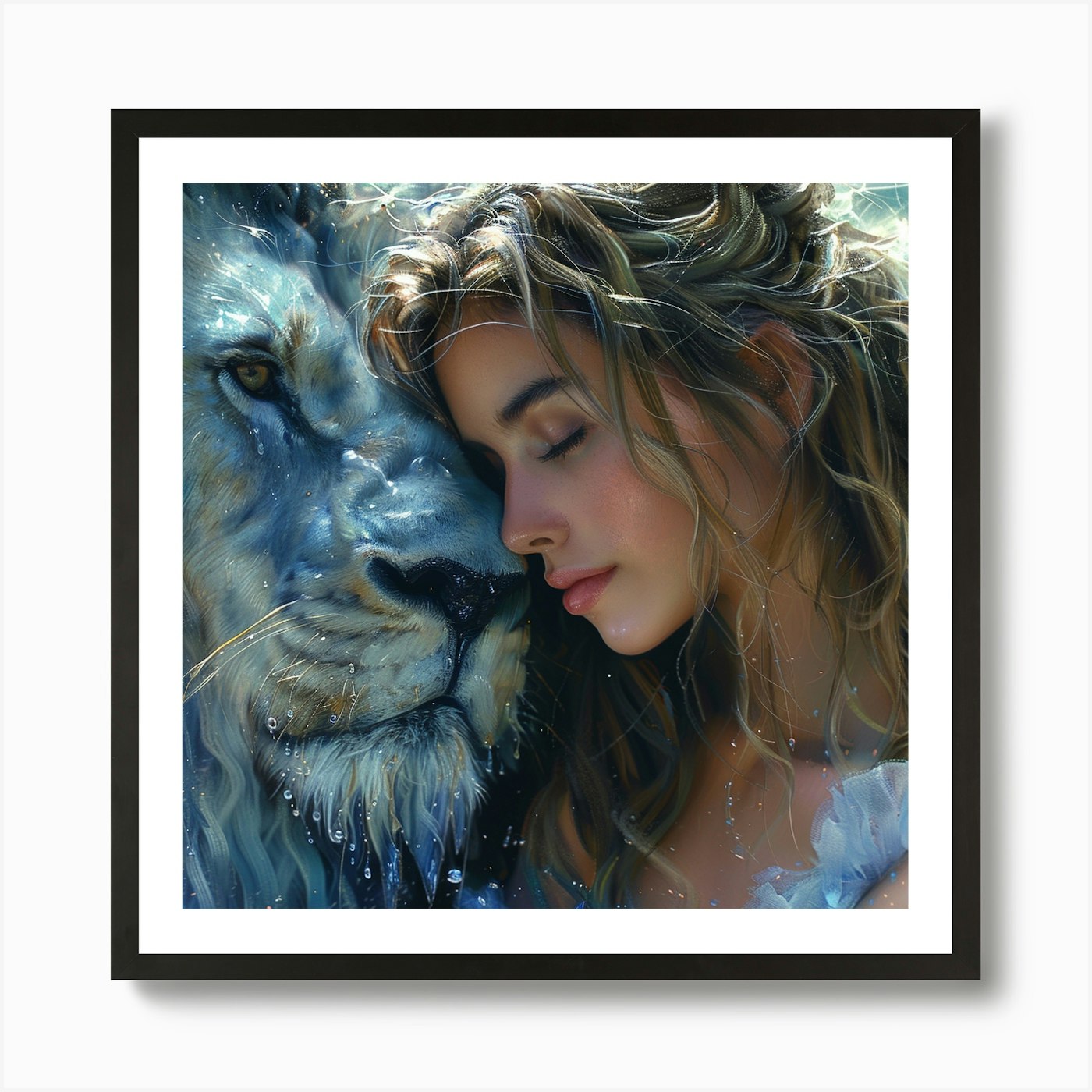 Lion And Girl Art Print Framed Wall Art Poster Canvas Print Picture