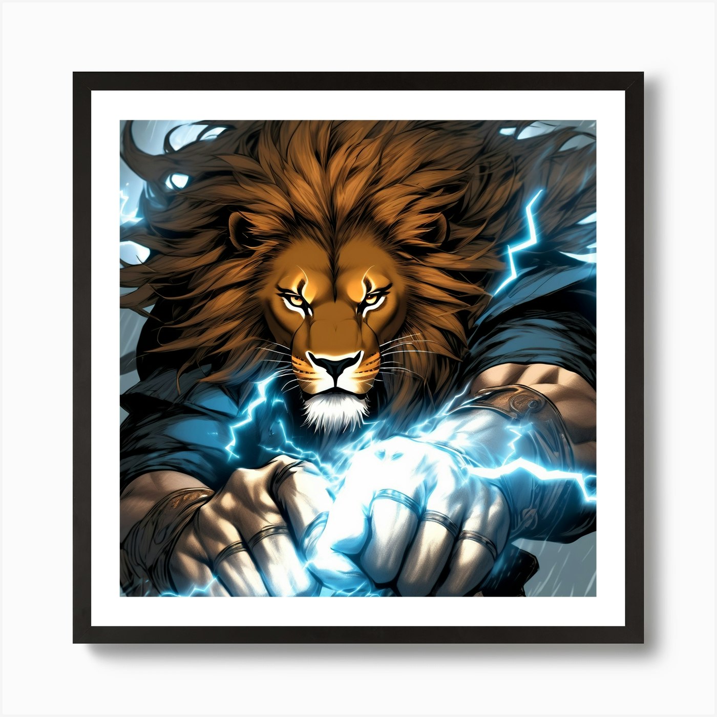 Lightning Lion Art Print Framed Wall Art Poster Canvas Print Picture