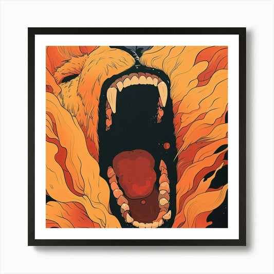 Lion In Flames Art Print Framed Wall Art Poster Canvas Print Picture