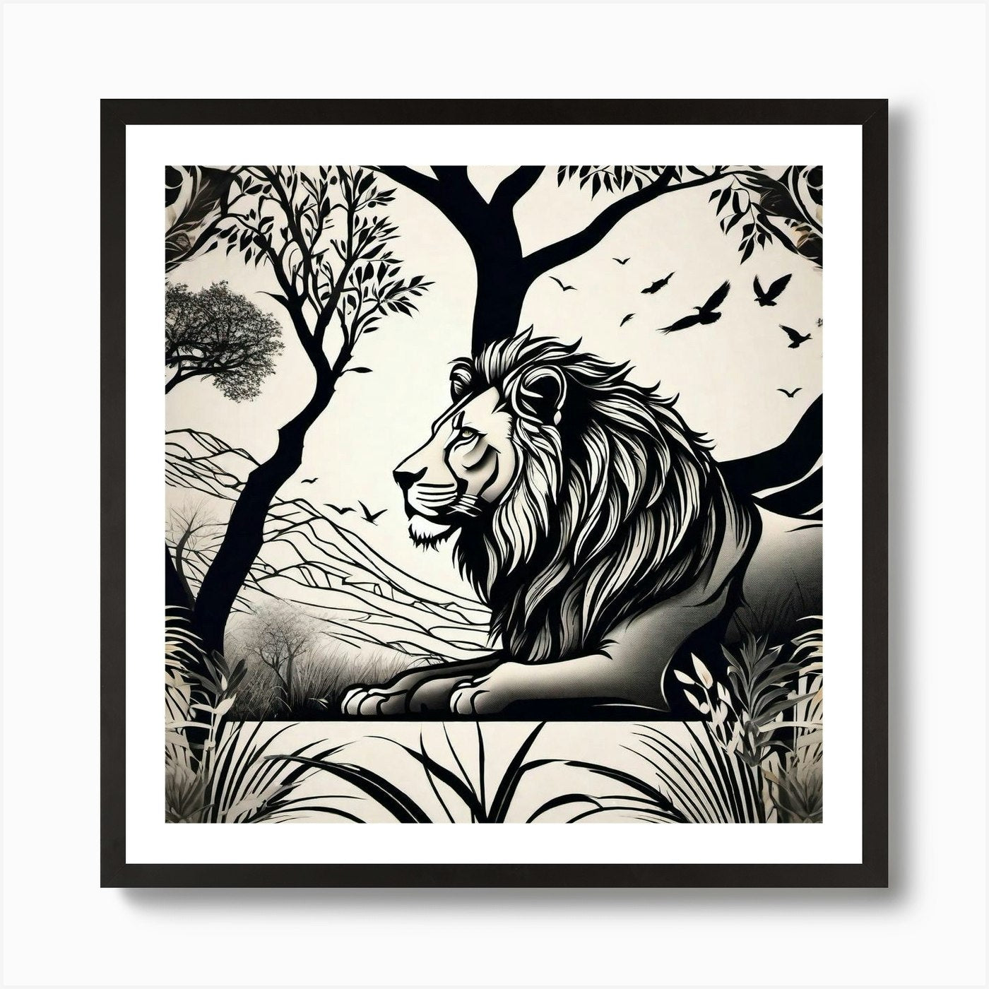 Lion In The Forest 19 Art Print Framed Wall Art Poster Canvas Print Picture