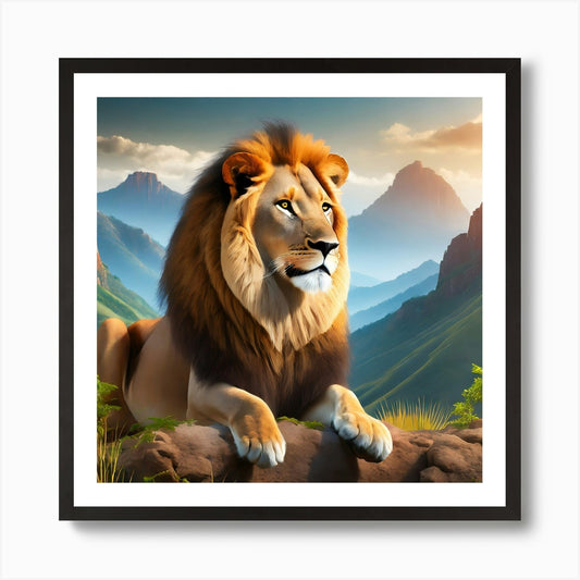 Lion In The Mountains Art Print Framed Wall Art Poster Canvas Print Picture