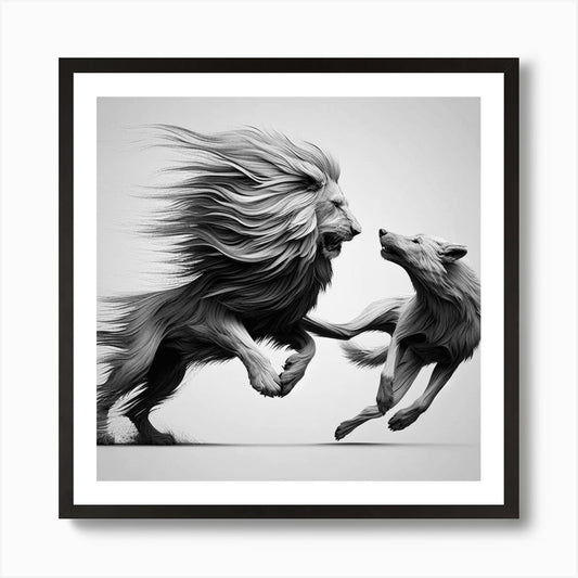 Animals Lion Vs Wolf Art Print Framed Wall Art Poster Canvas Print Picture
