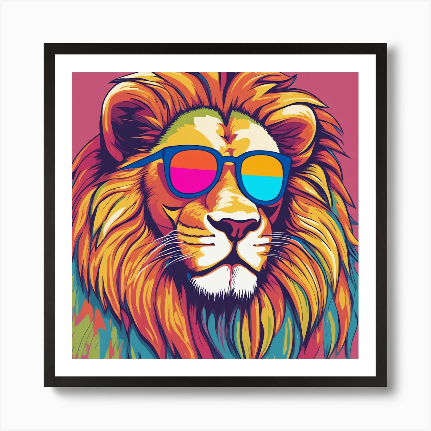 Lion In Sunglasses Water Color Art  Framed Wall Art Poster Canvas Print Picture