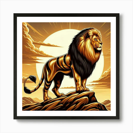 Lion Standing On A Rock Art Print Framed Wall Art Poster Canvas Print Picture