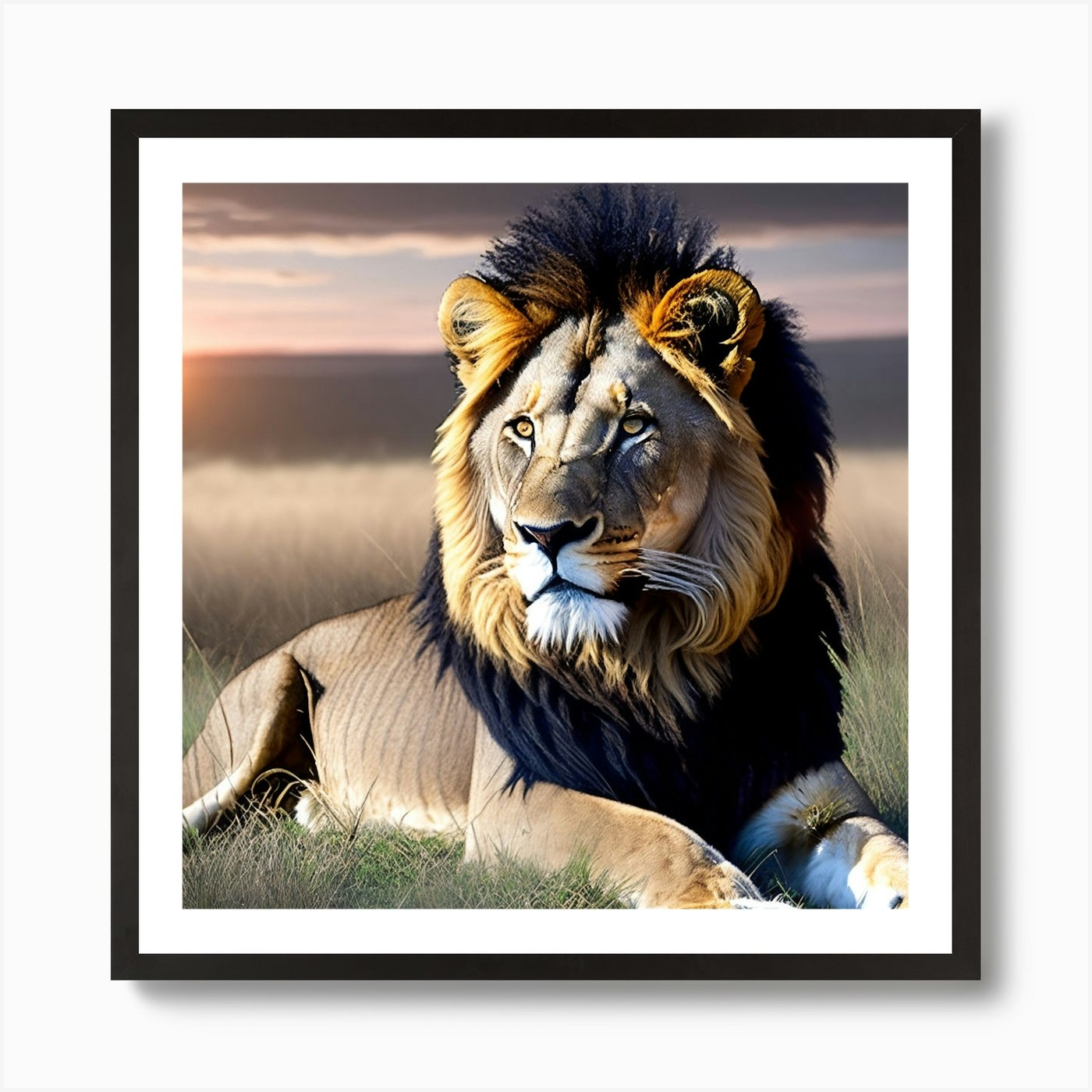 Lion At Sunset 1 Art Print Framed Wall Art Poster Canvas Print Picture