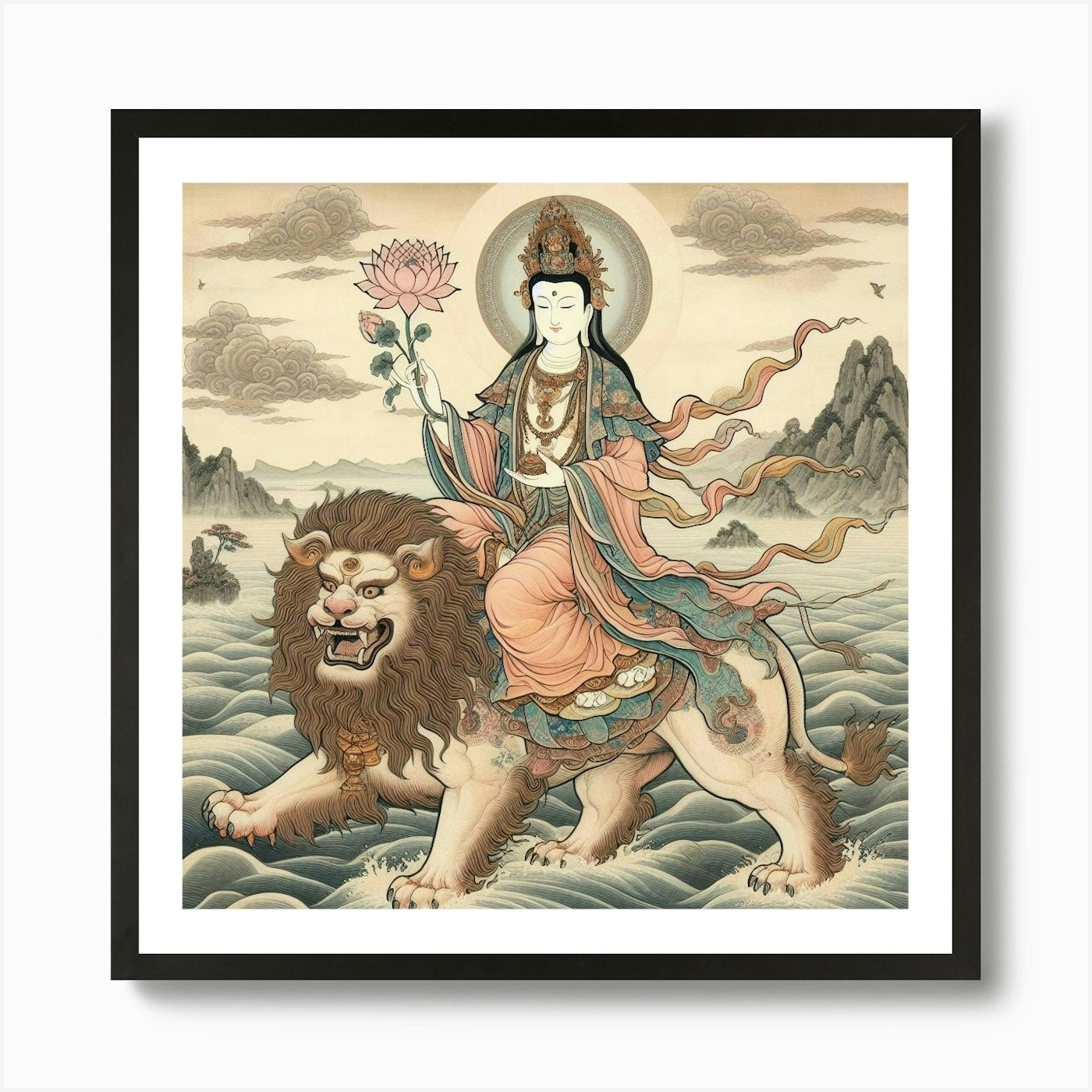 Lioness Riding A Lion Art Print Framed Wall Art Poster Canvas Print Picture
