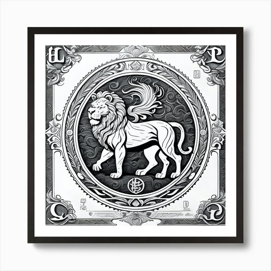 Lion Motif Crest Vintage Classic Po Framed Wall Art Poster Canvas Print Picture