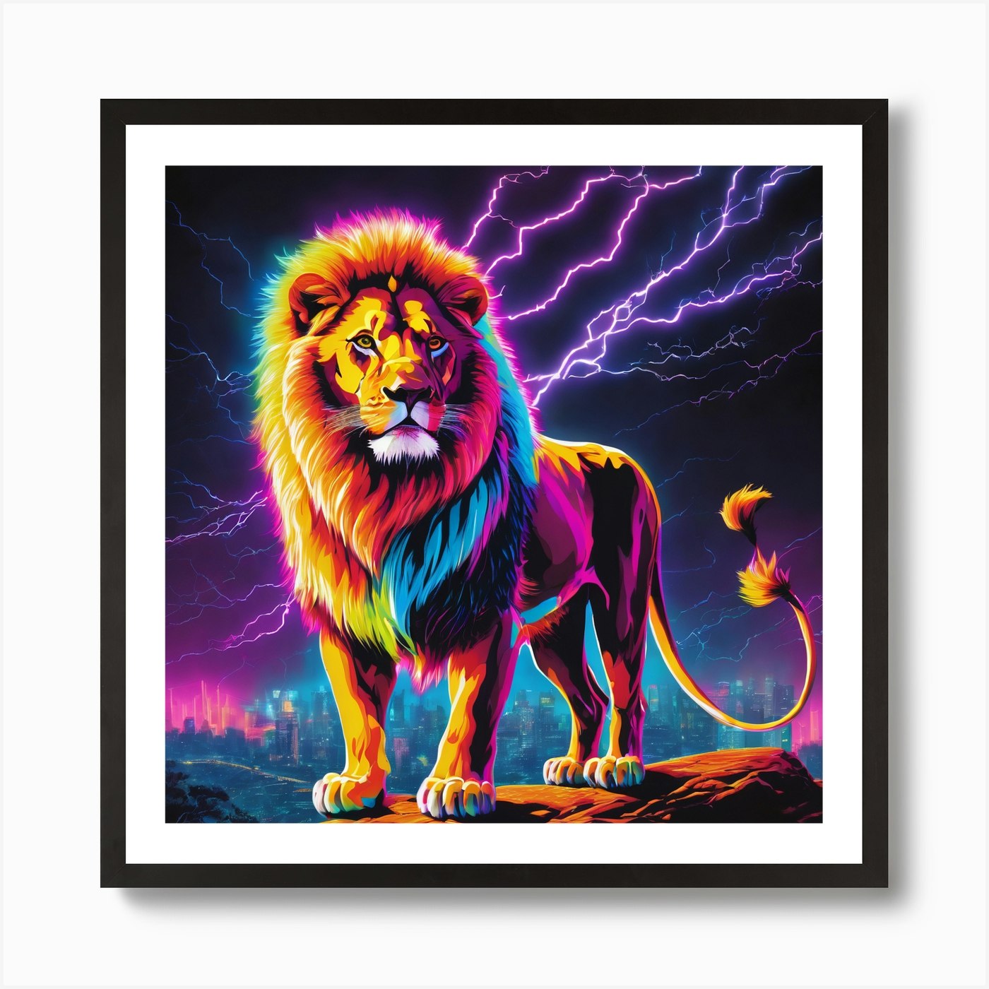 Neon Lion 1 Art Print Framed Wall Art Poster Canvas Print Picture