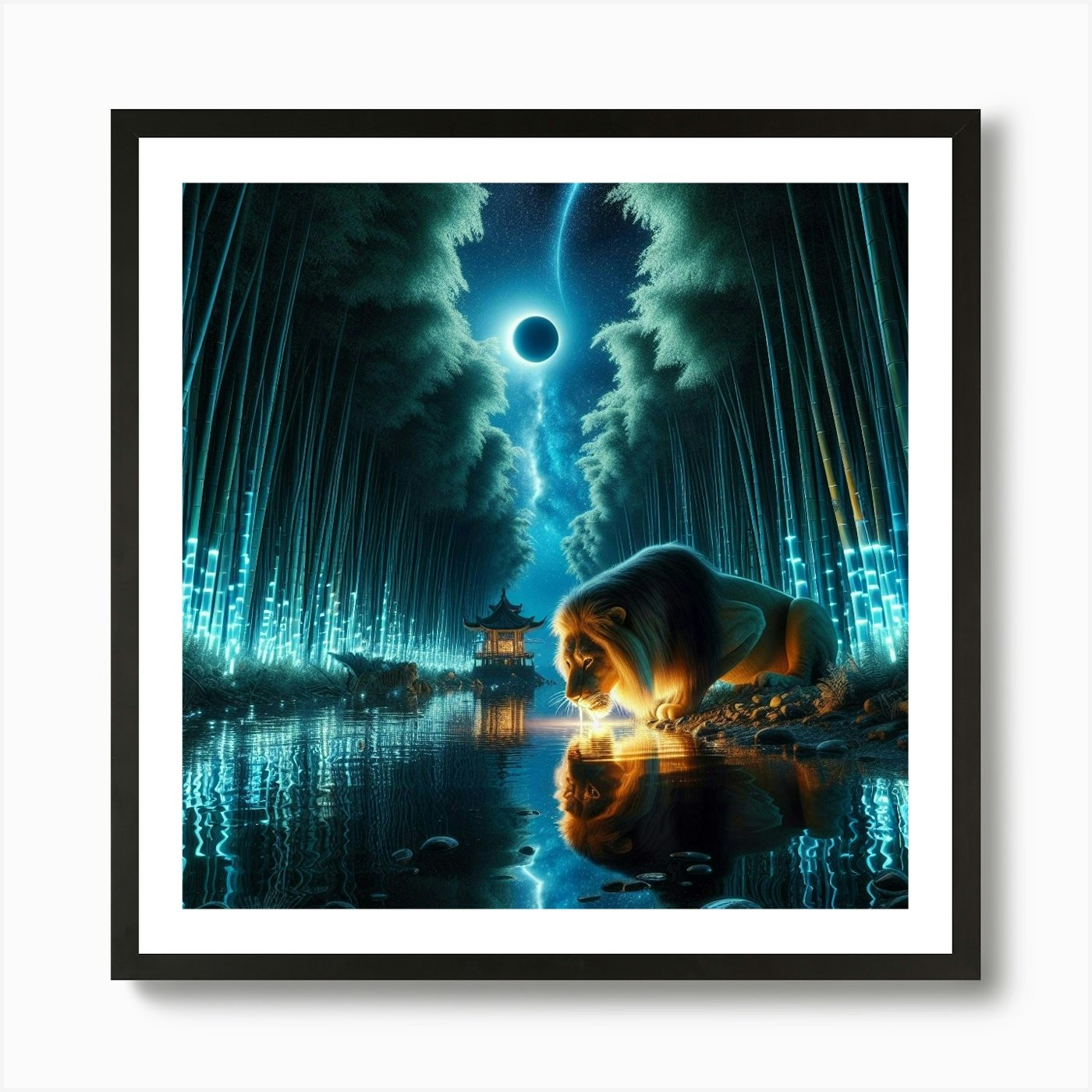 Lion In The Forest Art Print Framed Wall Art Poster Canvas Print Picture