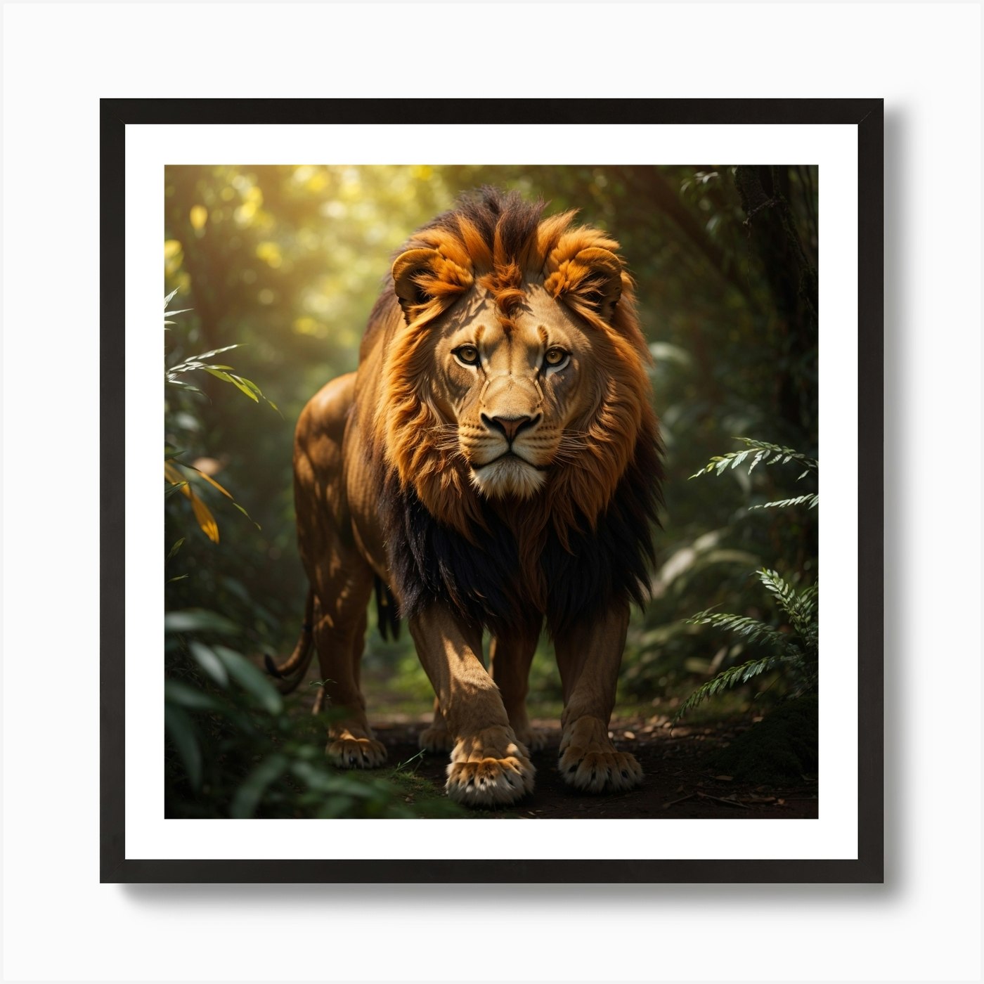 Lion In The Forest Art Print Framed Wall Art Poster Canvas Print Picture